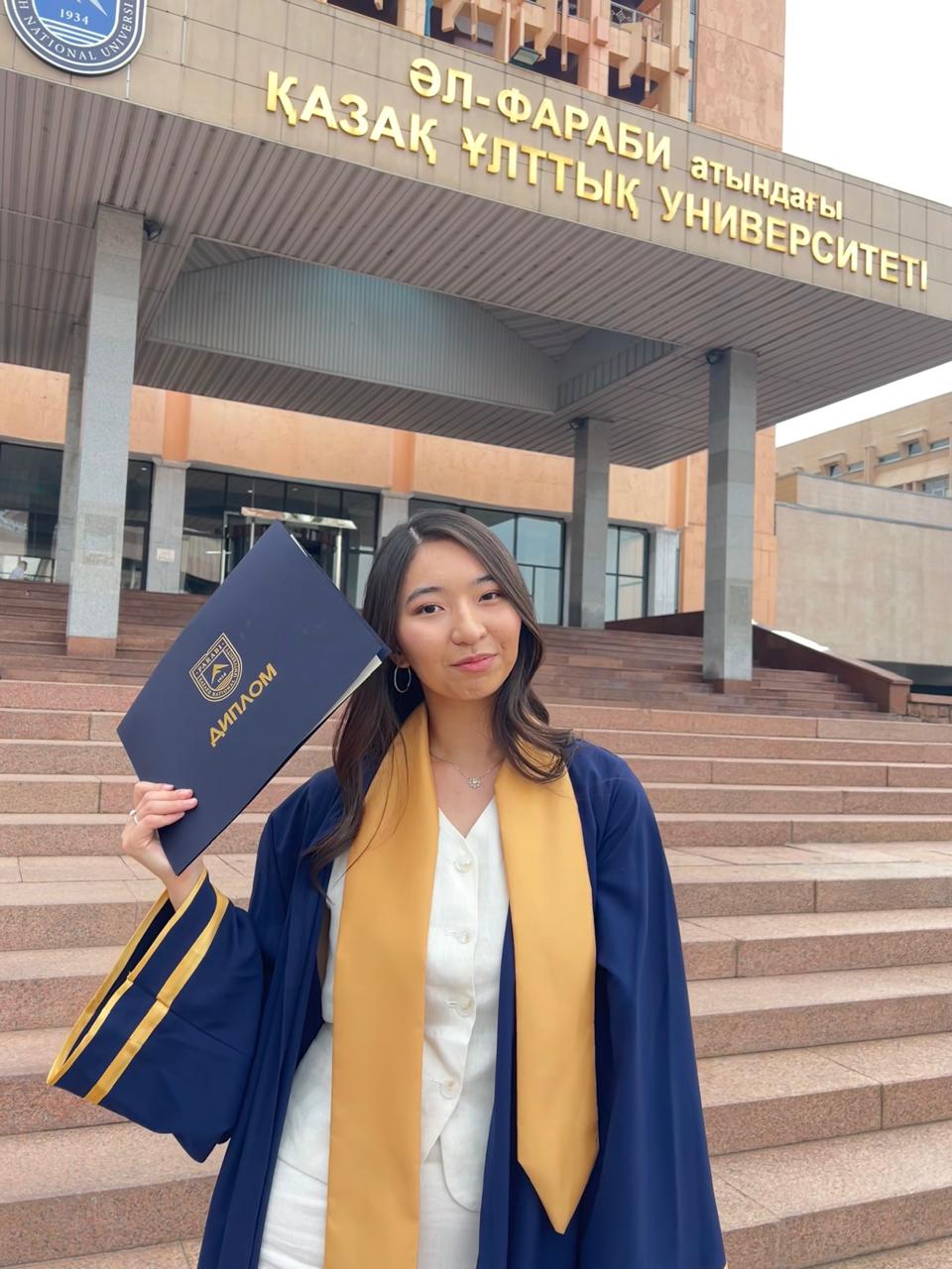 In 2024, Malika Abek successfully completed a dual-degree program in International Relations, earning degrees from Al-Farabi Kazakh National University and Patrice Lumumba Peoples' Friendship University of Russia.