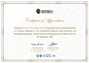 Professor of the Department of Artificial Intelligence and Bid Data Murat Kunelbaev was awarded a certificate of appreciatio