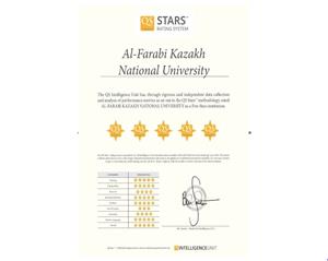 Al-Farabi KazNU was awarded "5 stars" superiority in the international rating "QS Stars Rating System"