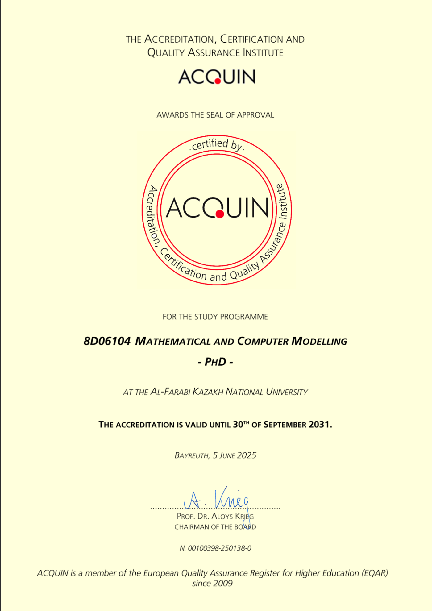 PhD Programme in Mathematical and Computer Modelling Receives International Accreditation!