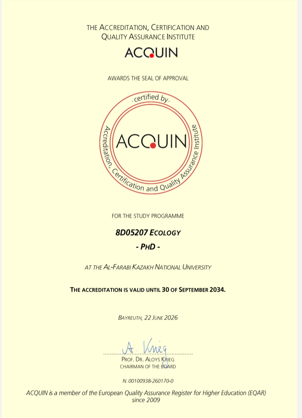 International Recognition: PhD Programme in Ecology Successfully Accredited by ACQUIN